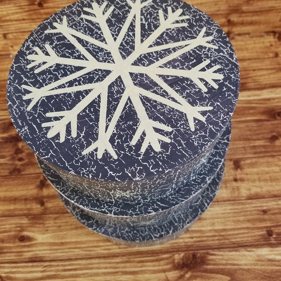 Snowflake Blue Nesting Gift Storage Box Set Paper Decrotive Cardboard Rustic - Picture 4 of 14